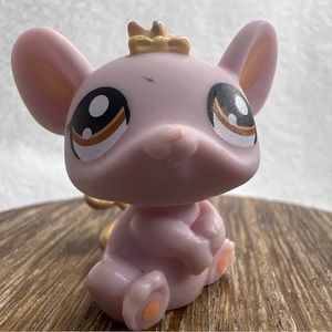 Vintage Littlest Pet Shop Pink Mouse with Bow in Hair Tail 2007  #1370 Brown Eye